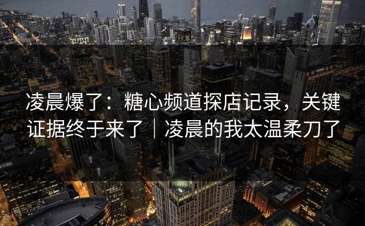 凌晨爆了：糖心频道探店记录，关键证据终于来了｜凌晨的我太温柔刀了